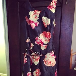 Fit-and-Flare Navy Floral Party Dress